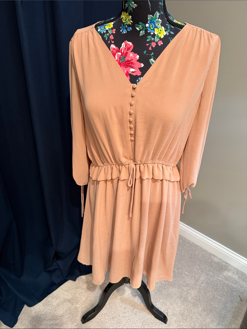 H&M Peach V-Neck Tie-Waist Mini Dress